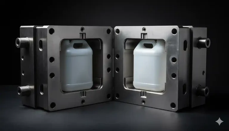 metal mold for a blow molded PE container