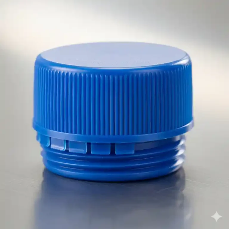 High-detail image of custom blue tamper-evident screw cap